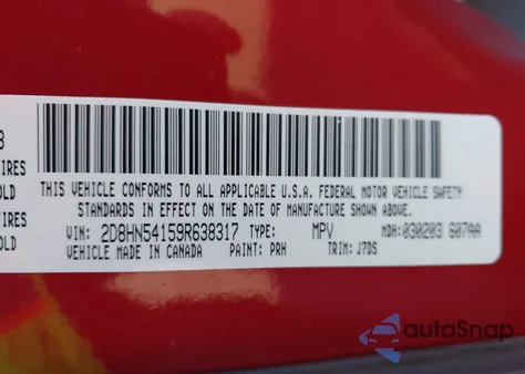 2009 Dodge Grand Caravan Sxt from USA, damaged, VIN 2D8HN54159R638317